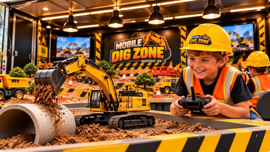 Kids playing with RC excavators