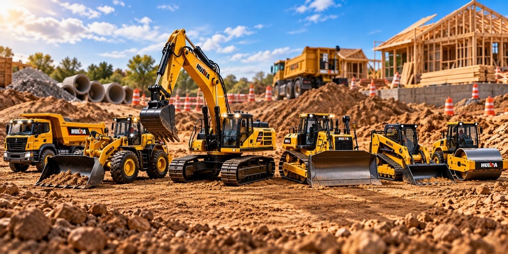 Mobile Dig Zone RC construction fleet — excavators, dump trucks, bulldozers and more